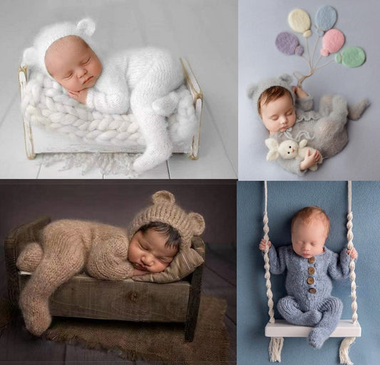 Newborn Photography Romper Jumpsuit 2pc/set | Wool Baby Animal Outfit